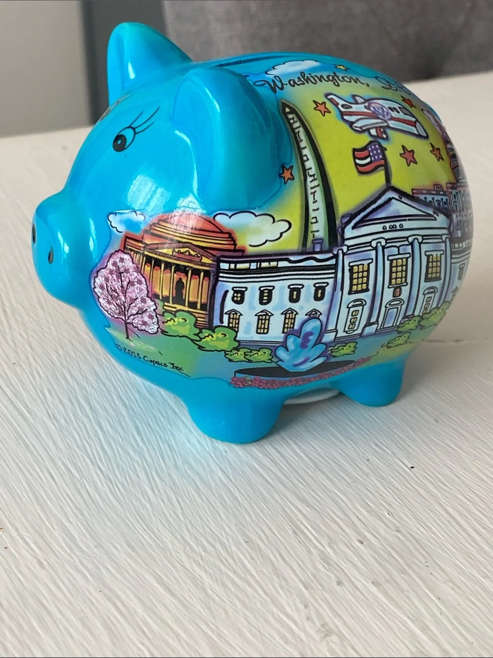 Blue Washington D.C. Piggy Bank - Ceramic Souvenir Coin Bank
